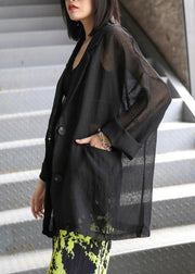 Women Notched pockets clothes For Women Tops black tops - SooLinen