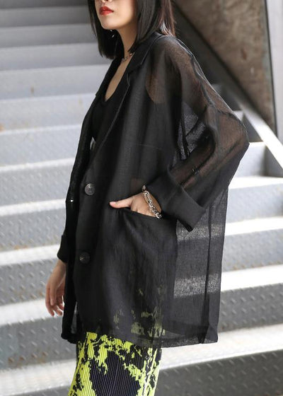 Women Notched pockets clothes For Women Tops black tops - SooLinen