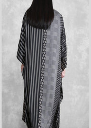 Women O Neck Patchwork Spring Clothes Pattern Black Striped A Line Dress - SooLinen