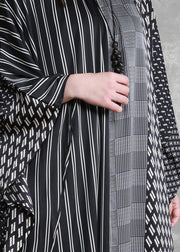 Women O Neck Patchwork Spring Clothes Pattern Black Striped A Line Dress - SooLinen