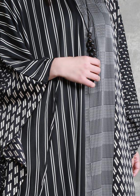 Women O Neck Patchwork Spring Clothes Pattern Black Striped A Line Dress - SooLinen