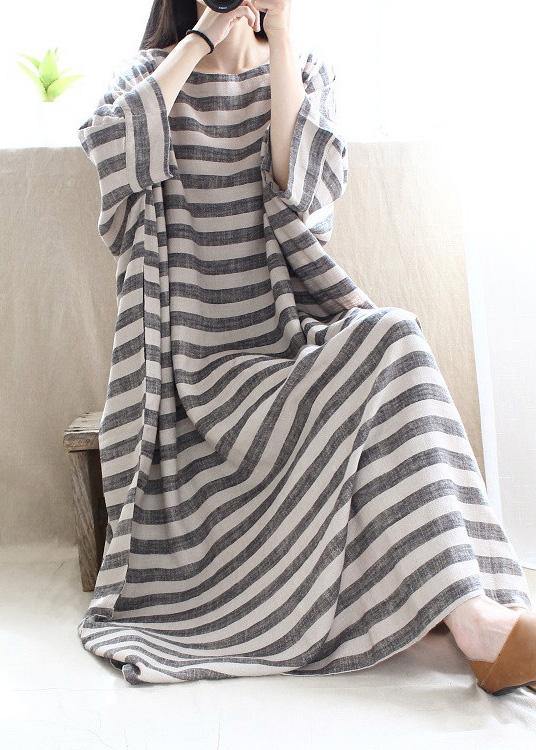 Women O Neck Pockets Runway Striped Dresses - SooLinen