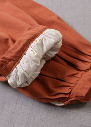 Frauen Orange Bubikragen Knopf Baumwolle Wintermantel