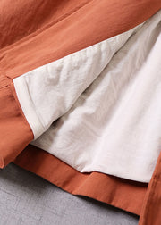 Frauen Orange Bubikragen Knopf Baumwolle Wintermantel