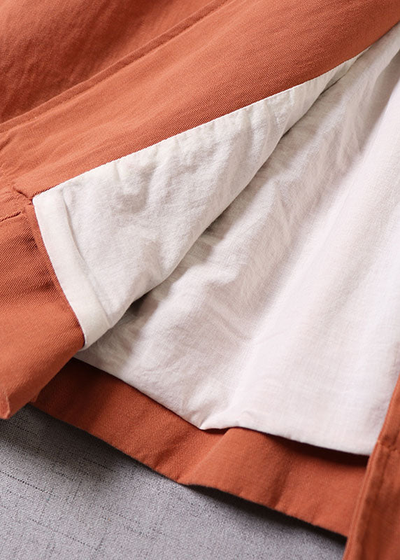 Frauen Orange Bubikragen Knopf Baumwolle Wintermantel