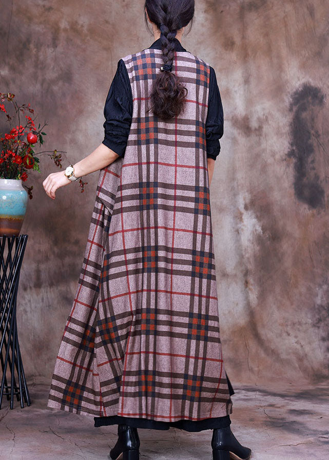 Women PeterPan Collar Plaid asymmetrical design Fall Sleeveless Knit Vest