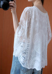 Women Pink Asymmetrical Design Summer Lace Top - SooLinen