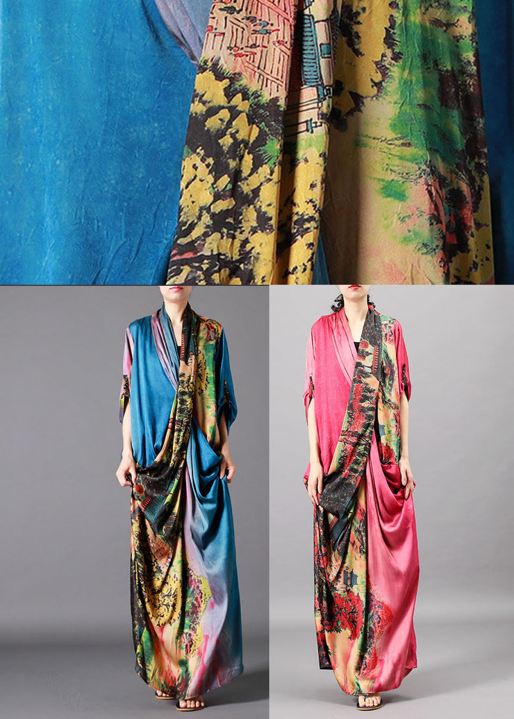 Women Pink Pockets Print Patchwork Fall Half Sleeve Dress