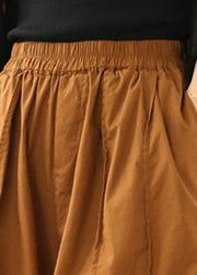 Women Pumpkin Color Elastic Waist Pockets Patchwork Cotton Crop Pants Summer