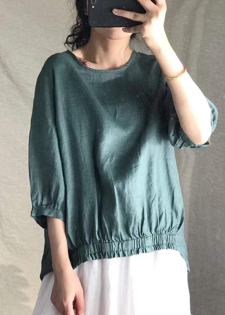 Women Purple Solid Linen Shirt Tops Half Sleeve
