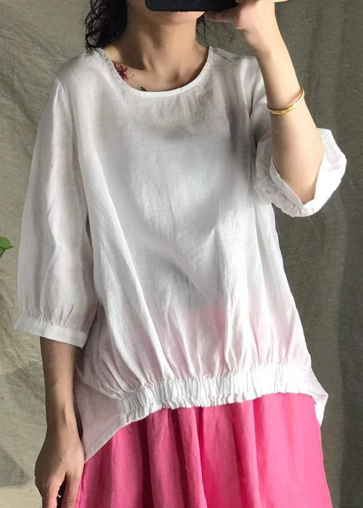 Women Purple Solid Linen Shirt Tops Half Sleeve
