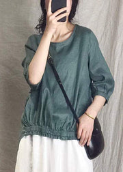 Women Purple Solid Linen Shirt Tops Half Sleeve