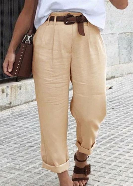 Women Simple Solid Color Pocket Casual Pants - SooLinen