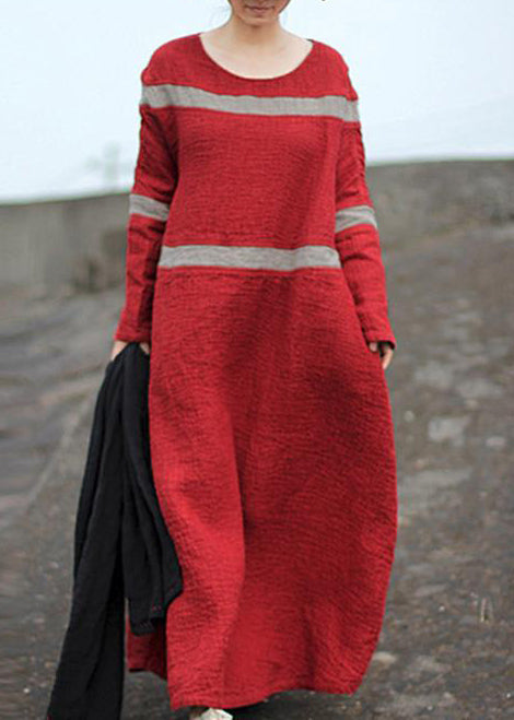 Damen Frühling Kontrastfarbe Jacquard Streifen Maxikleid