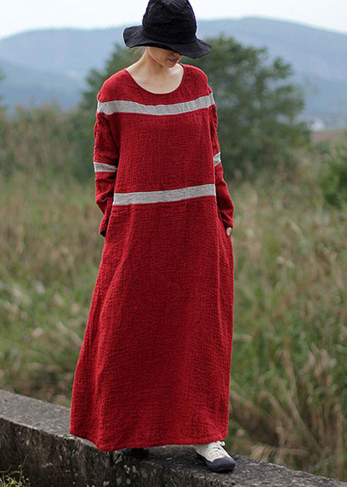 Damen Frühling Kontrastfarbe Jacquard Streifen Maxikleid