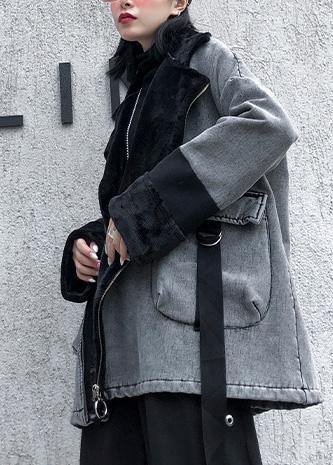 Women Square Collar zippered fine tunic coats gray jackets - SooLinen