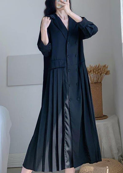 Women V Neck Cinched Summer Linen Black Dresses - SooLinen