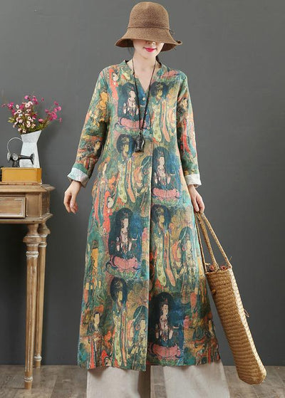 Women V Neck Spring Clothes Tutorials Character Print Maxi Dresses - SooLinen