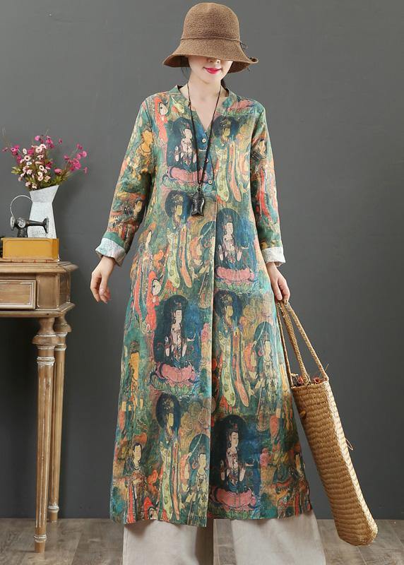 Women V Neck Spring Clothes Tutorials Character Print Maxi Dresses - SooLinen