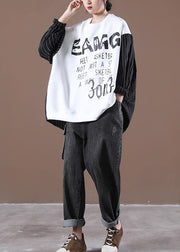 Women White Chic Patchwork Plus Size Autumn Tops - SooLinen
