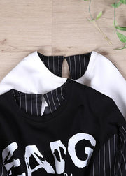 Women White Chic Patchwork Plus Size Autumn Tops - SooLinen