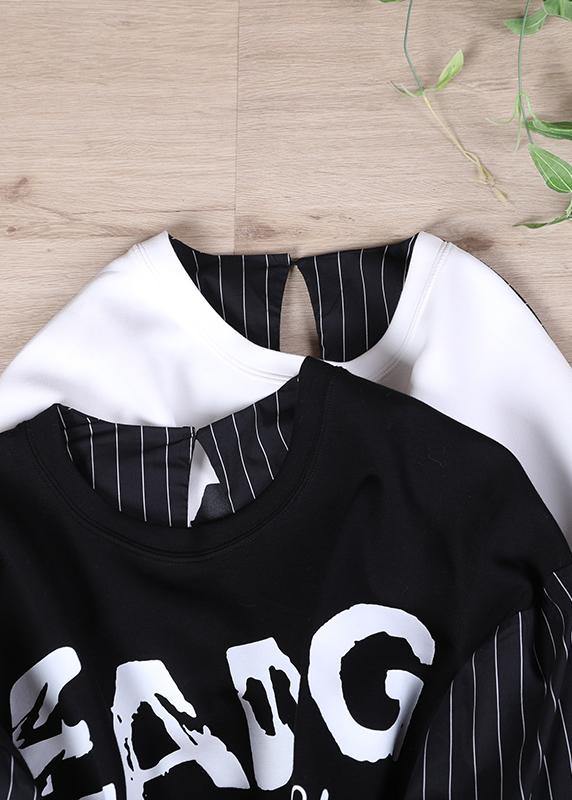Women White Chic Patchwork Plus Size Autumn Tops - SooLinen