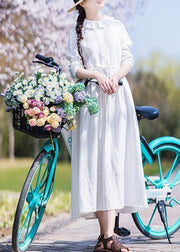 Women White Ruffles Pockets Summer Linen Dress - SooLinen