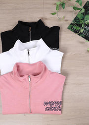 Women White Unique Zipper Stylish Spring Tops - SooLinen