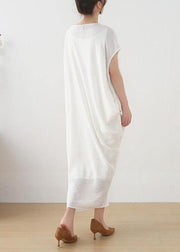 Women White asymmetrical design Linen Summer Long Dresses - SooLinen