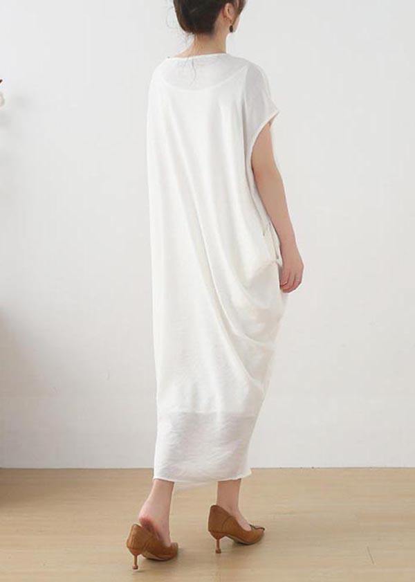Women White asymmetrical design Linen Summer Long Dresses - SooLinen