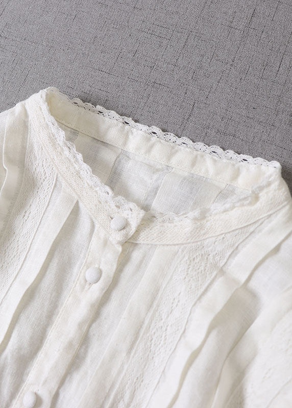 Frauen weiß zerknitterte Patchwork-Tops mit langen Ärmeln