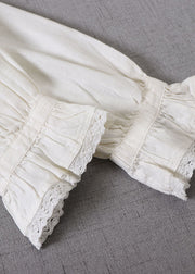 Frauen weiß zerknitterte Patchwork-Tops mit langen Ärmeln