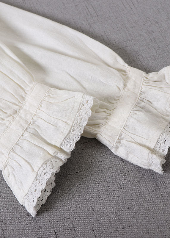 Frauen weiß zerknitterte Patchwork-Tops mit langen Ärmeln