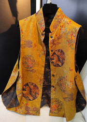Damen-Jacquard mit gelben Knöpfen auf beiden Seiten, ärmellose Herbstweste