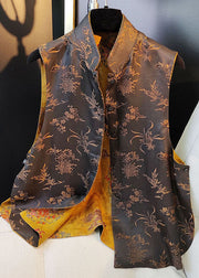 Damen-Jacquard mit gelben Knöpfen auf beiden Seiten, ärmellose Herbstweste