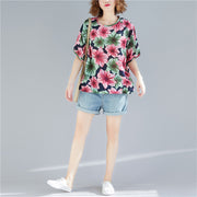 Women asymmetric cotton box top Korea Tutorials floral cotton top