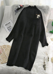 Women beige Sweater dresses Largo half high neck daily wild knit dresses - SooLinen