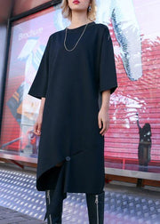 Women black Cotton Tunics open hem design loose fall Dress - SooLinen