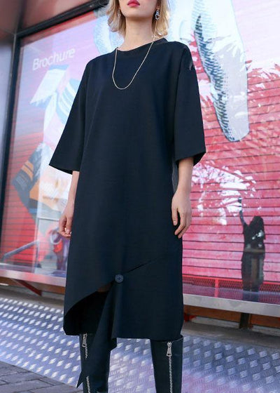 Women black Cotton Tunics open hem design loose fall Dress - SooLinen