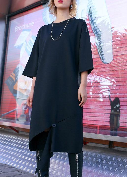 Women black Cotton Tunics open hem design loose fall Dress - SooLinen