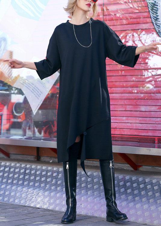 Women black Cotton Tunics open hem design loose fall Dress - SooLinen