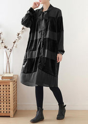Women black Tunics o neck patchwork robes fall Dresses - SooLinen