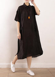 Women black clothes Metropolitan Museum Photography side open Maxi summer Dresses - SooLinen
