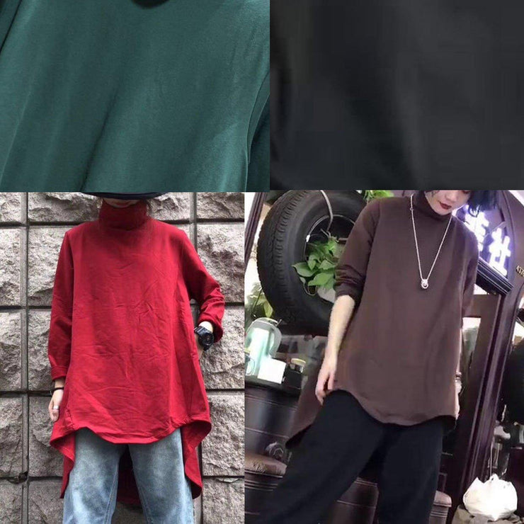 Women black cotton Tunic low high design silhouette autumn blouses - SooLinen