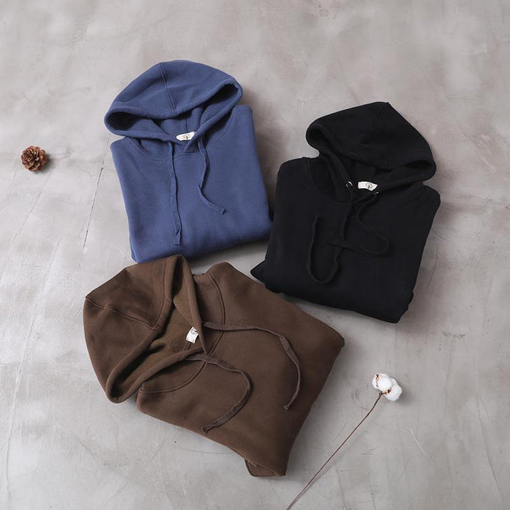Women black cotton clothes Women hooded long winter Dress - SooLinen