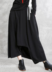 Women black cotton skirt elastic waist asymmetric skirt - SooLinen