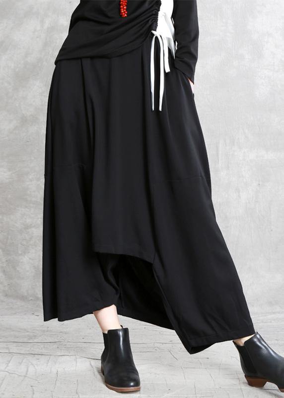 Women black cotton skirt elastic waist asymmetric skirt - SooLinen
