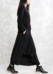 Women black cotton skirt elastic waist asymmetric skirt - SooLinen