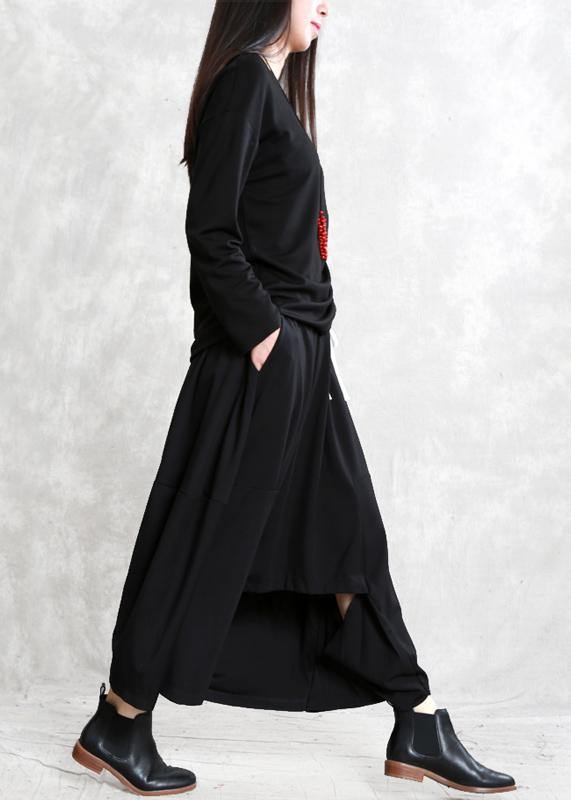 Women black cotton skirt elastic waist asymmetric skirt - SooLinen