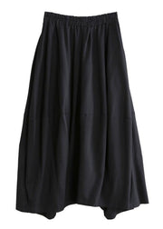 Women black cotton skirt elastic waist asymmetric skirt - SooLinen